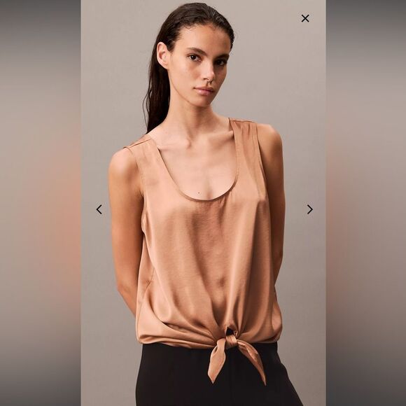 NWT Calvin Klein tan satin tie front tank top size M - Picture 4 of 5